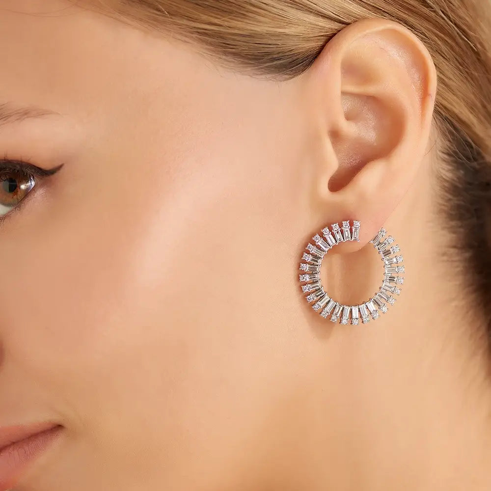 4.00 CT Baget Kesim Pırlanta Taşlı Beyaz Altn Küpe