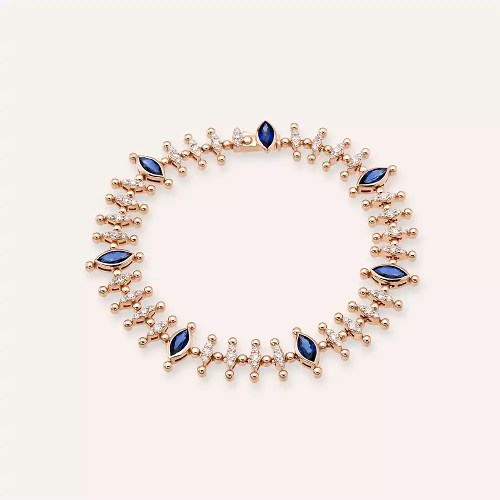 4.22 CT Safir ve Pırlanta Taşlı Rose Altın Bileklik