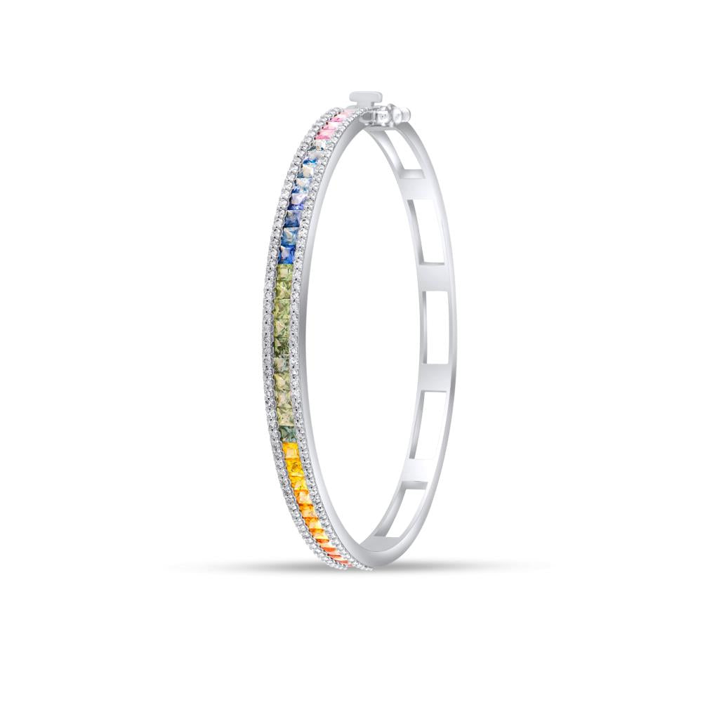 5,42 Karat Pırlantalı Multicolor Safir Kelepçe Bileklik