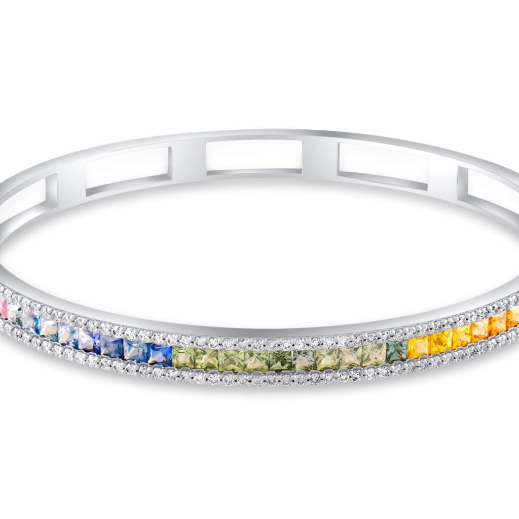 5,42 Karat Pırlantalı Multicolor Safir Kelepçe Bileklik