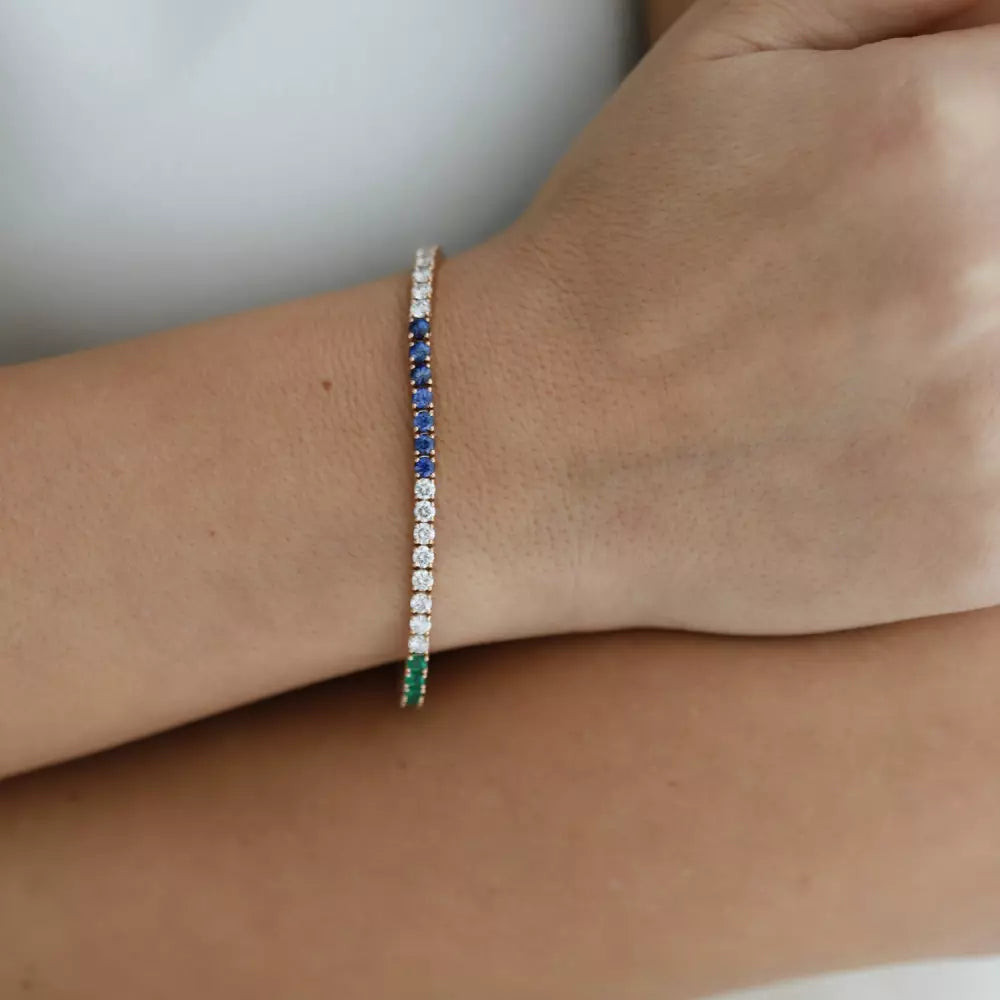 6.10 CT Safir, Zümrüt, Yakut ve Pırlanta Taşlı Su Yolu Bileklik