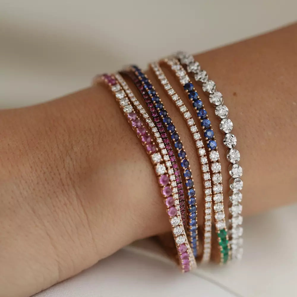 6.10 CT Safir, Zümrüt, Yakut ve Pırlanta Taşlı Su Yolu Bileklik