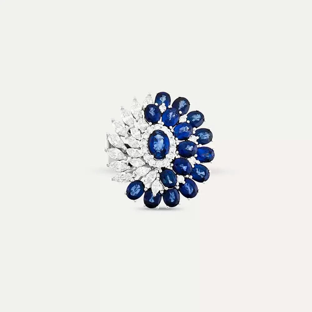 9.22 CT Safir ve Pırlanta Taşlı Beyaz Altın Yüzük
