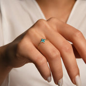 Cherry Mineli Çiçek Ayarlanabilir Zincirli Altın Yüzük (Çift Taraflı Kullanım)