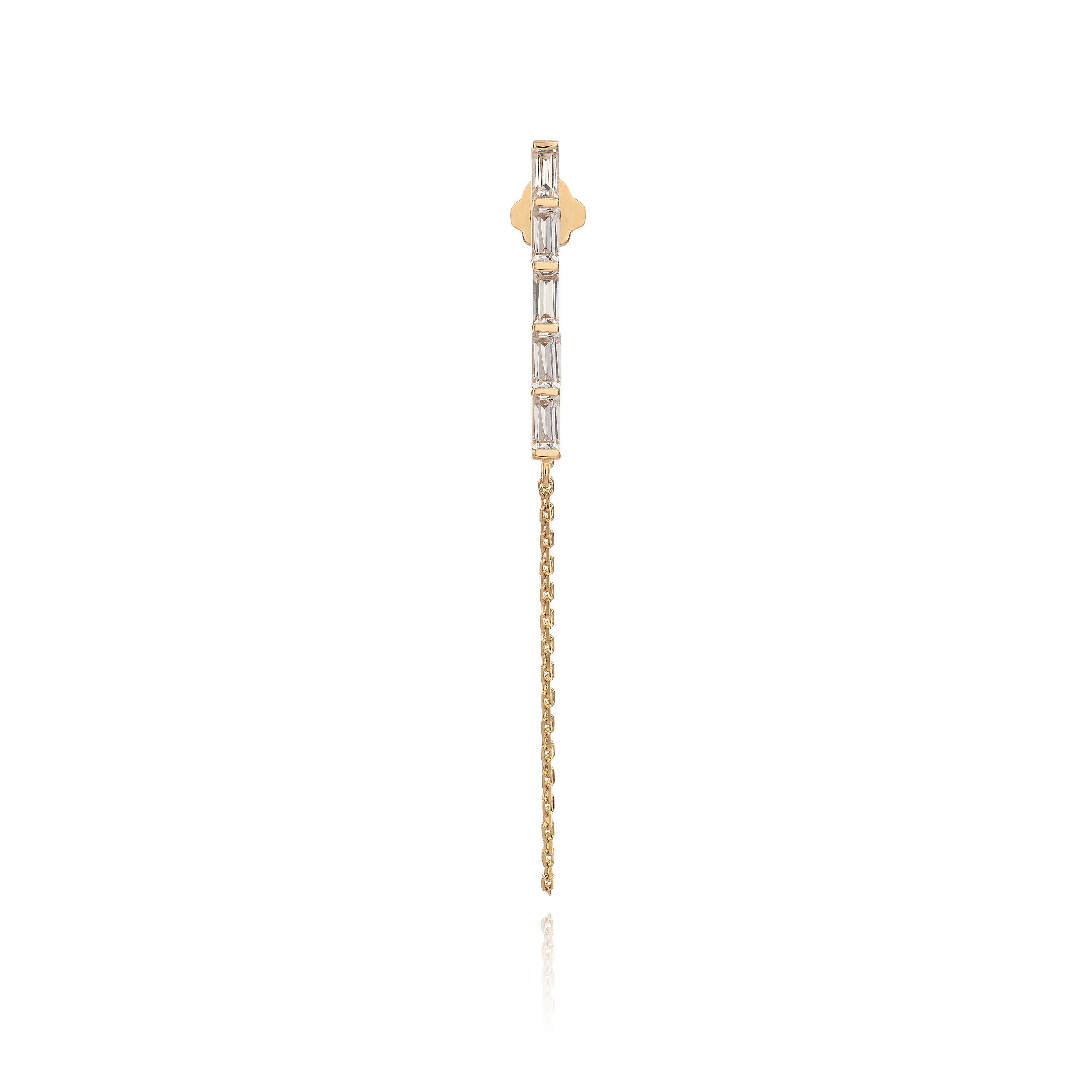 Bagetto Chain Dangle Single Gold Earrings