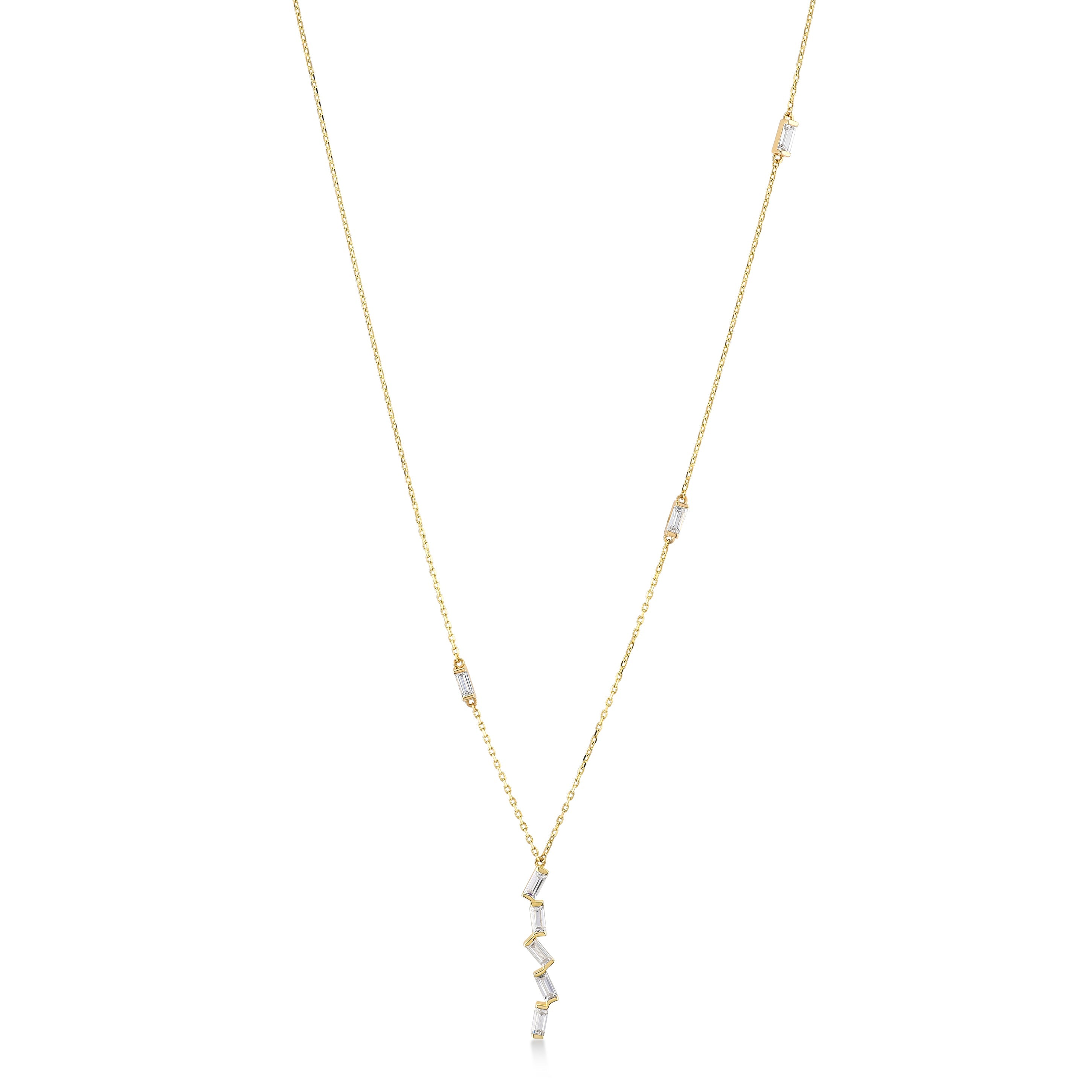 Bagetto Zigzag Taşlı Altın Kolye