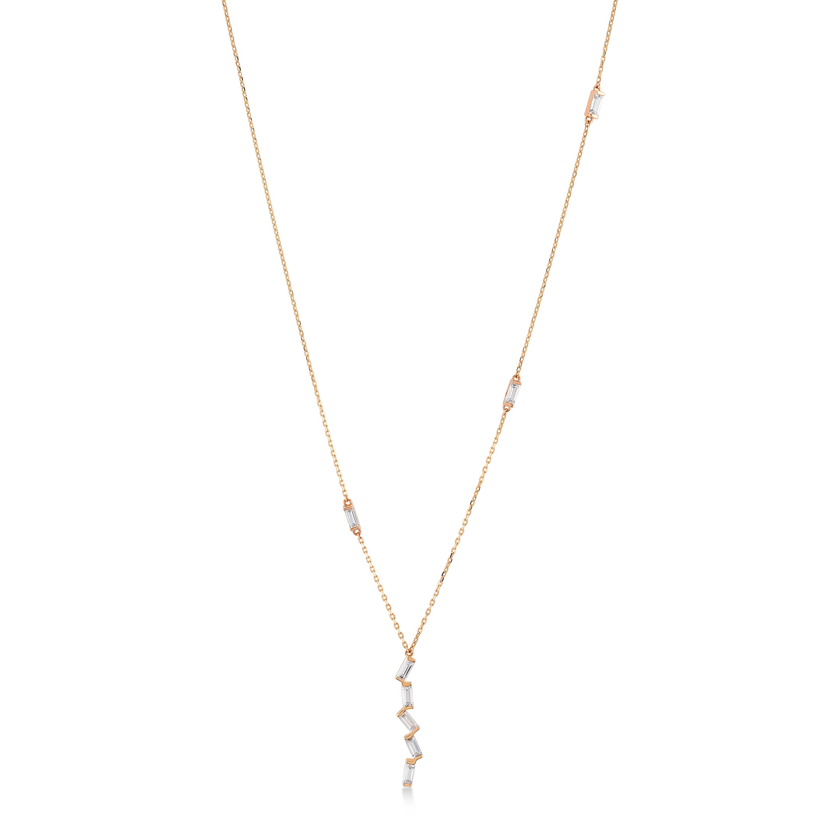 Bagetto Zigzag Taşlı Altın Kolye