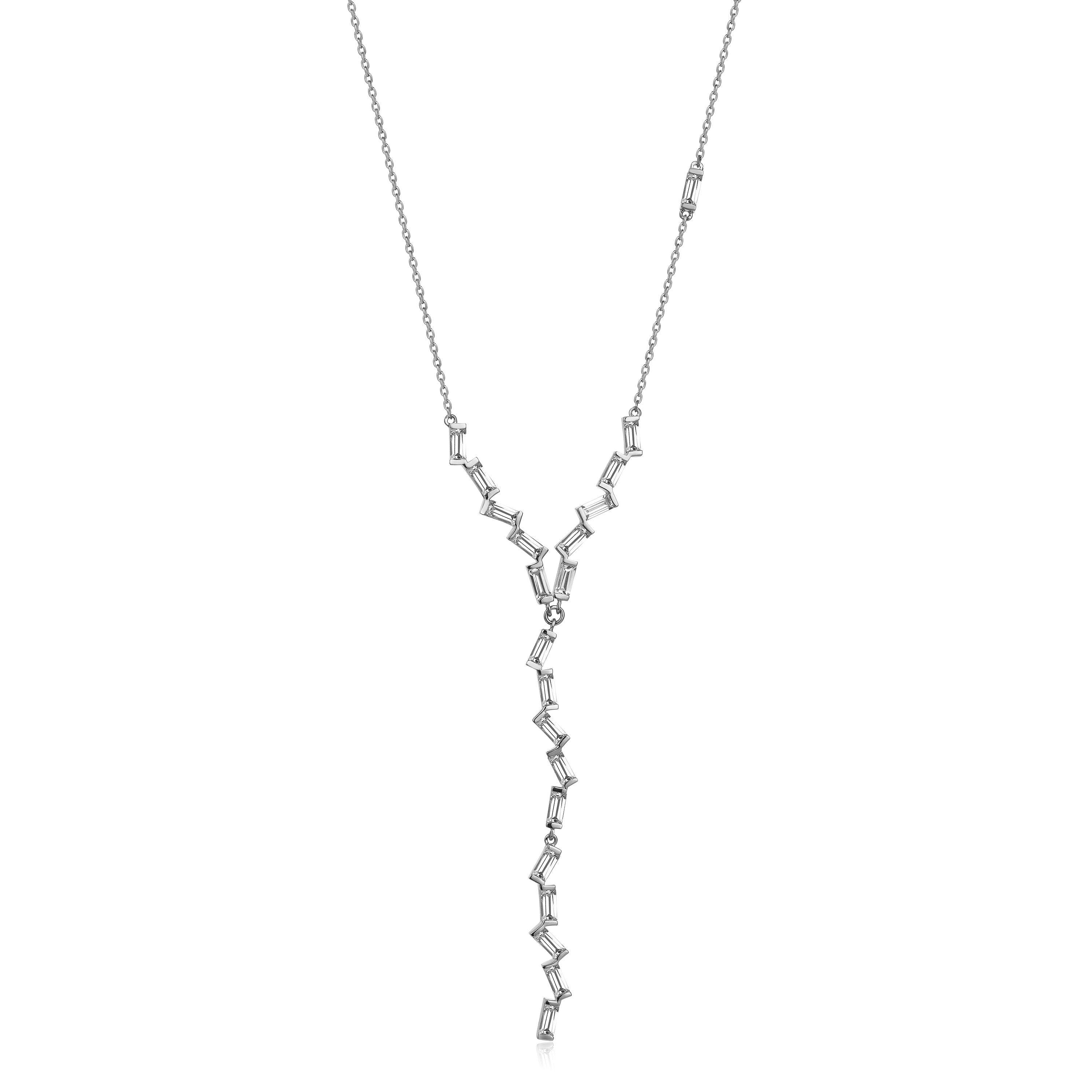 Bagetto Zigzag Sallantılı Taşlı Altın Kolye