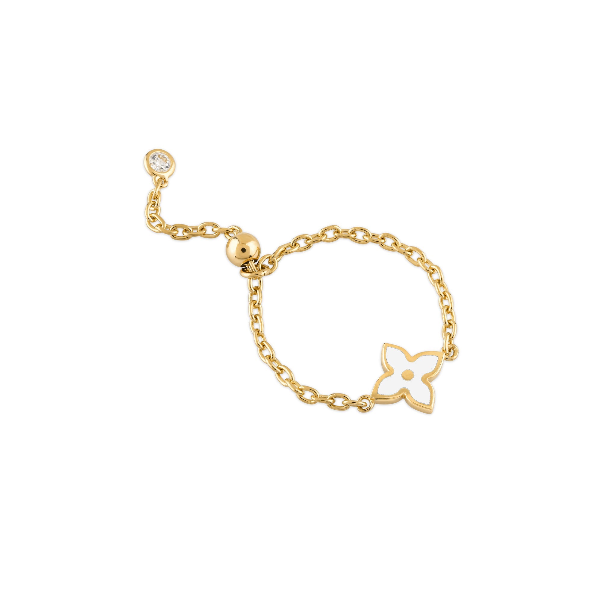 Cherry Mineli Çiçek Ayarlanabilir Zincirli Altın Yüzük (Çift Taraflı Kullanım)