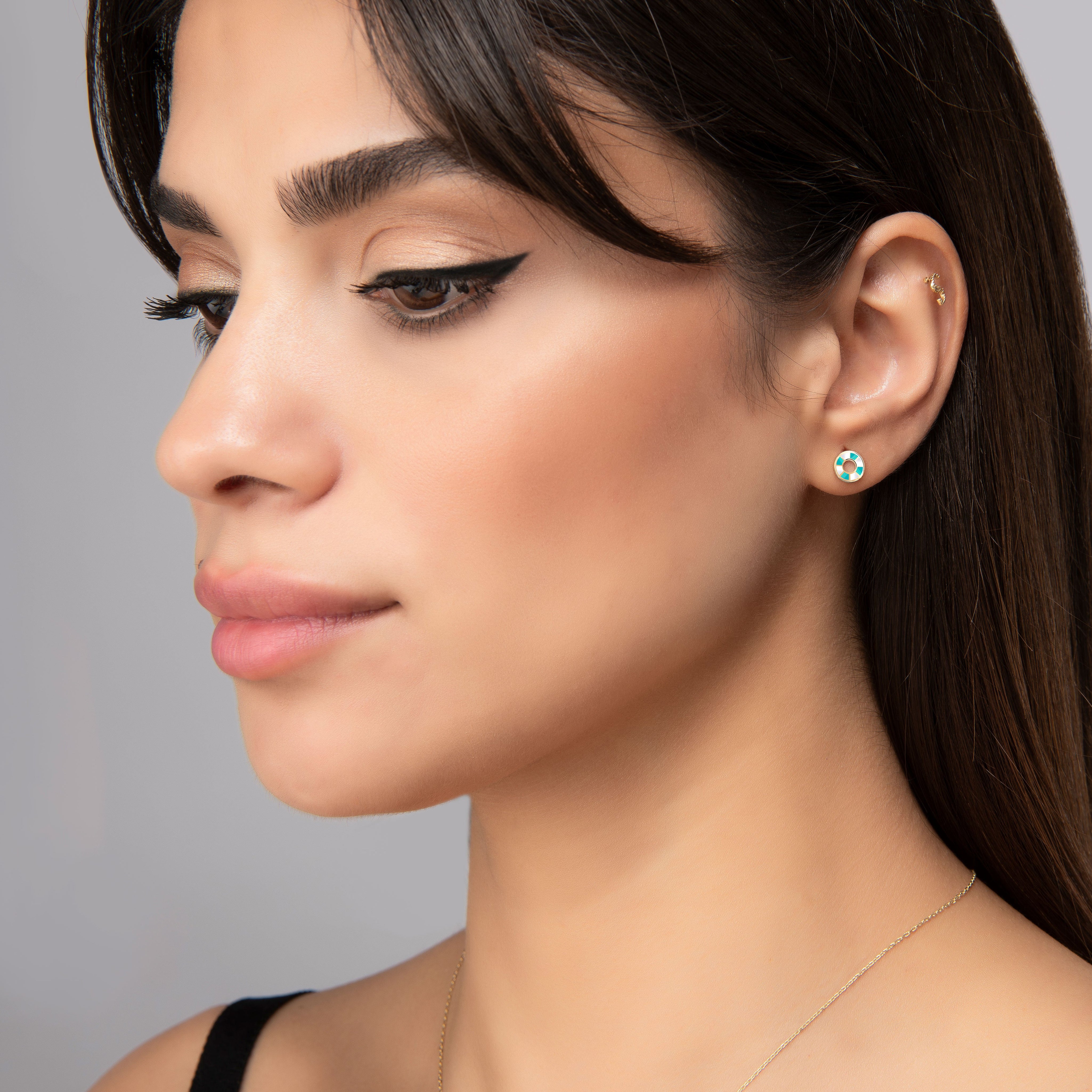 Rhythm Mineli Polo Tek Altın Küpe