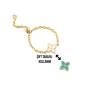 Cherry Mineli Çiçek Ayarlanabilir Zincirli Altın Yüzük (Çift Taraflı Kullanım)