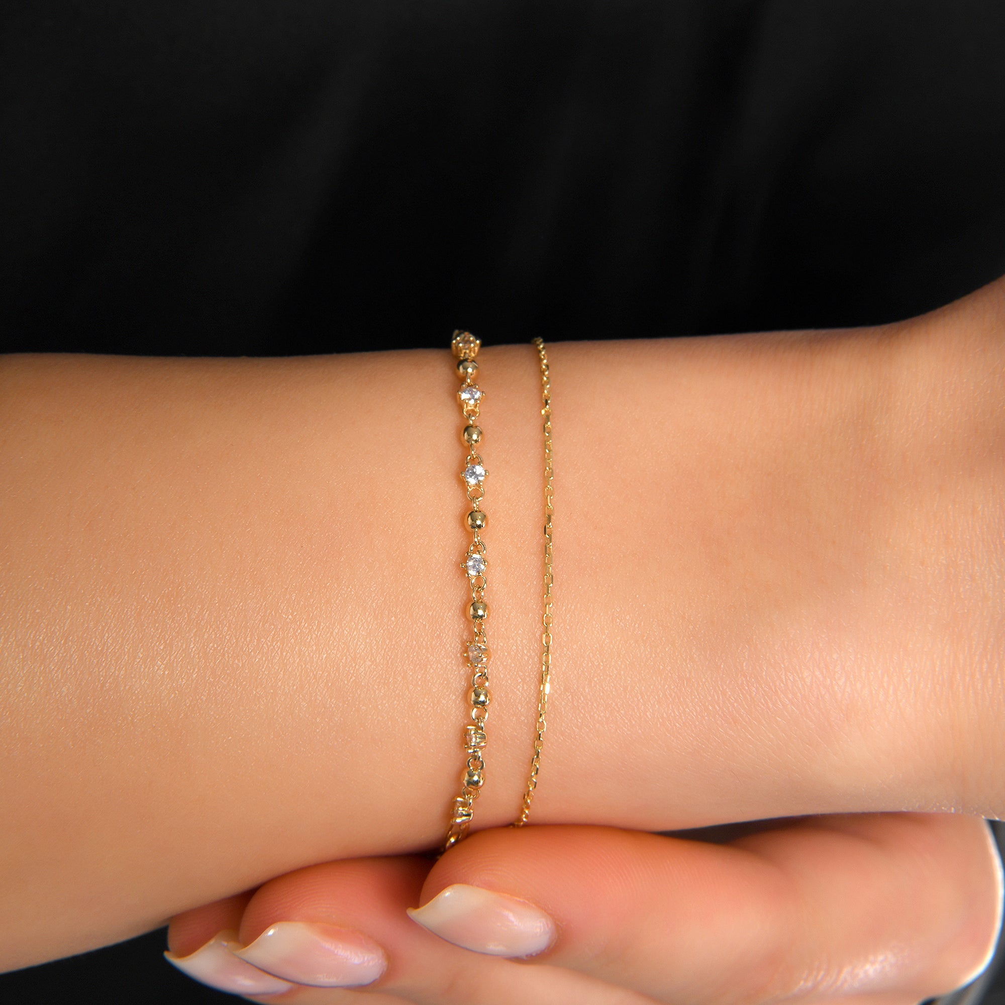 3 ü 1 Arada Zincir Çeşidi Taşlı Altın Bileklik