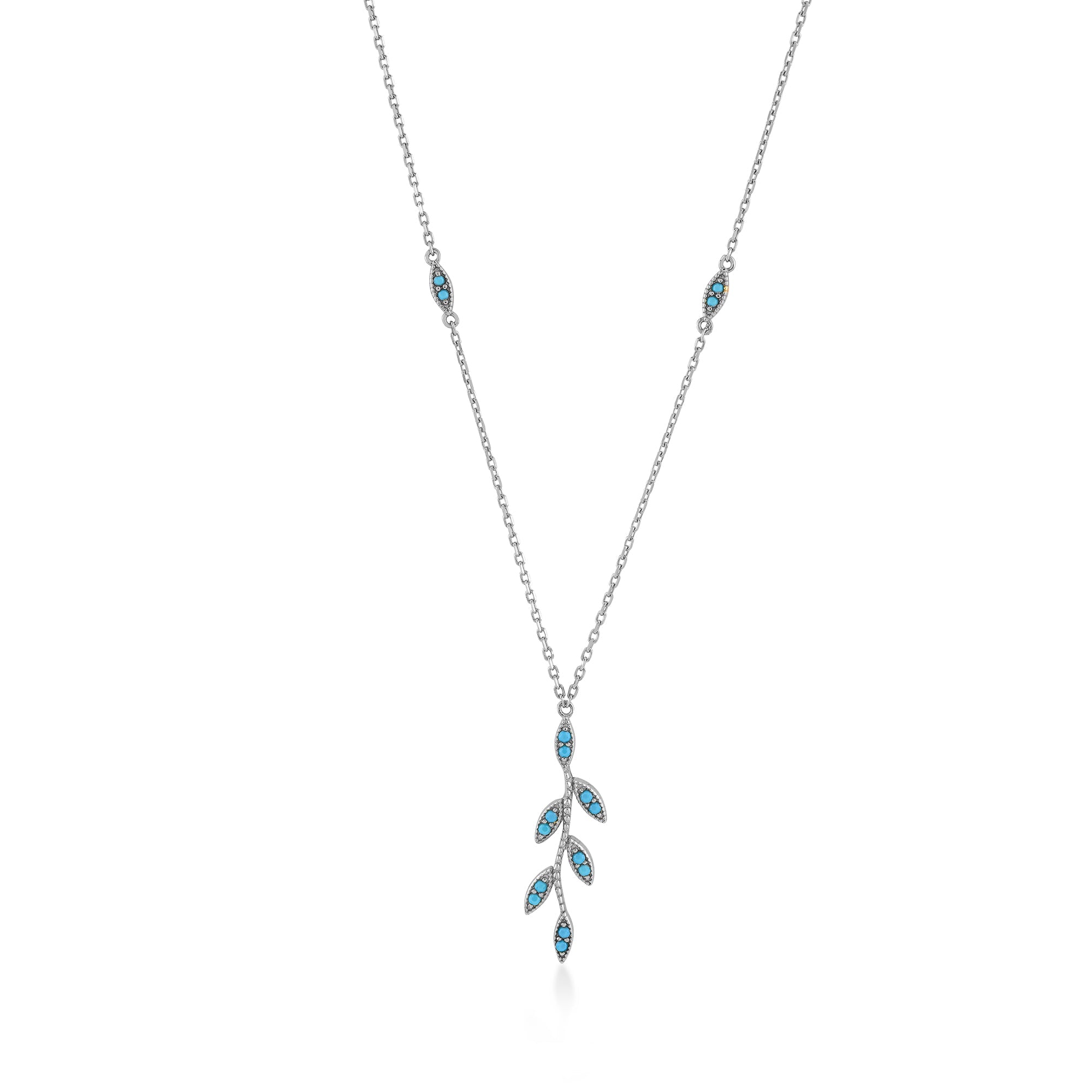 Dikey Defne Yaprağı Taşlı Altın Kolye