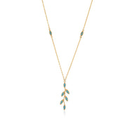 Dikey Defne Yaprağı Taşlı Altın Kolye