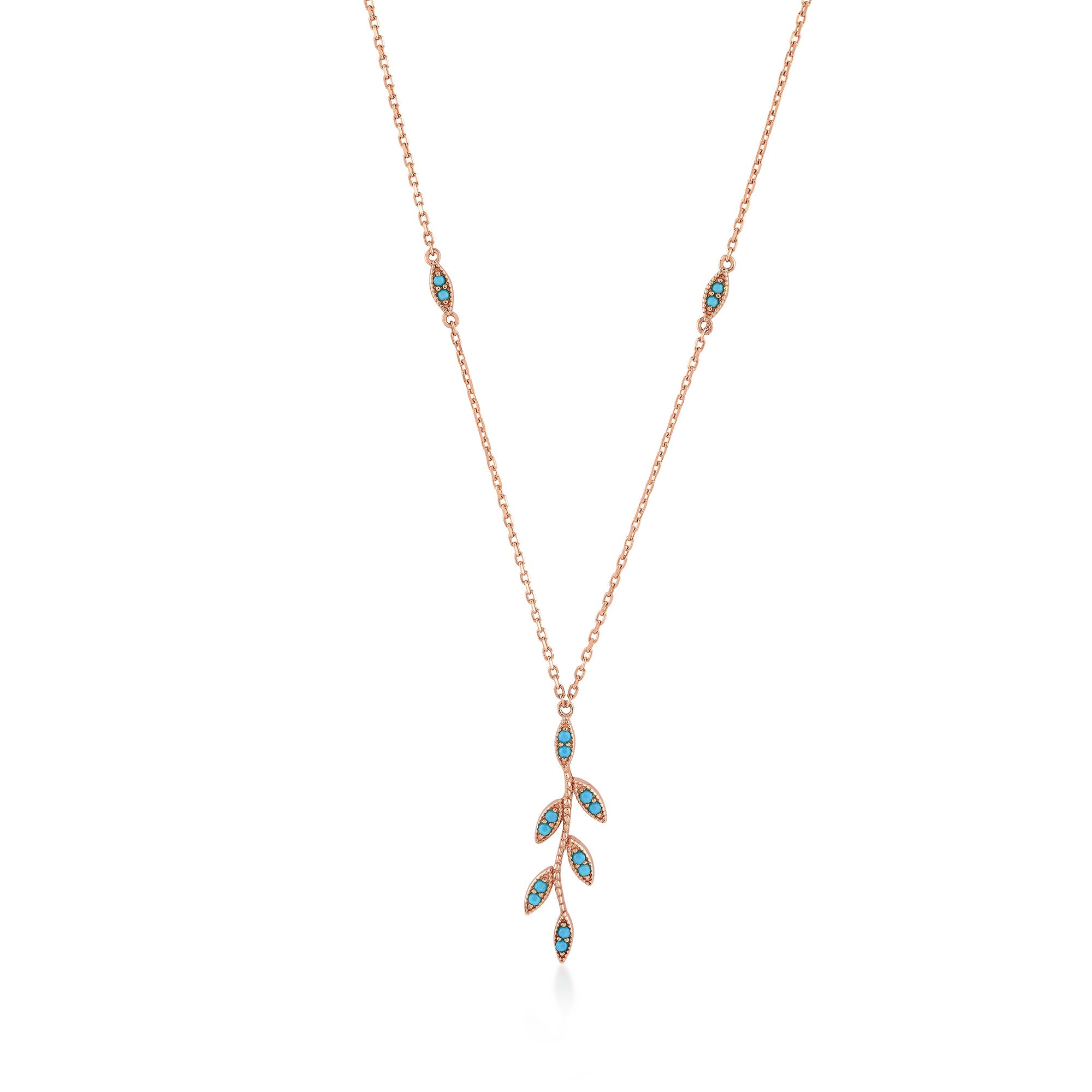 Dikey Defne Yaprağı Taşlı Altın Kolye