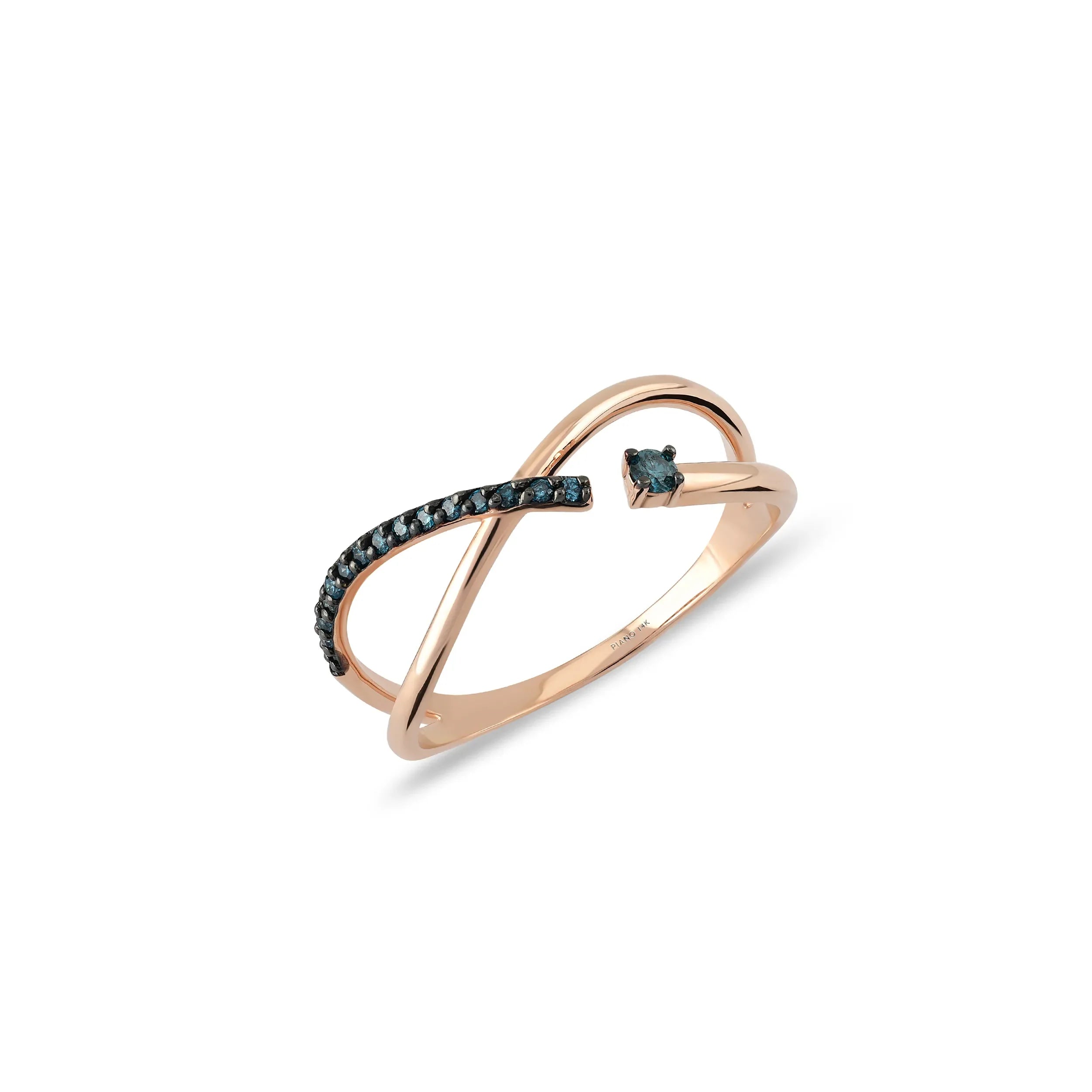 Azzuro Çapraz Band Blue Diamond Ring