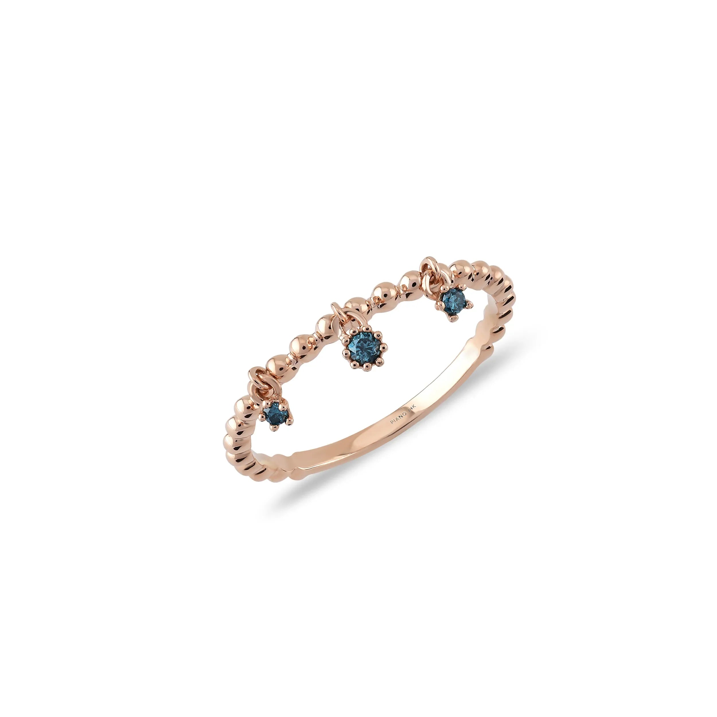 Azzuro Three Stone Salantılı Blue Diamond Ring