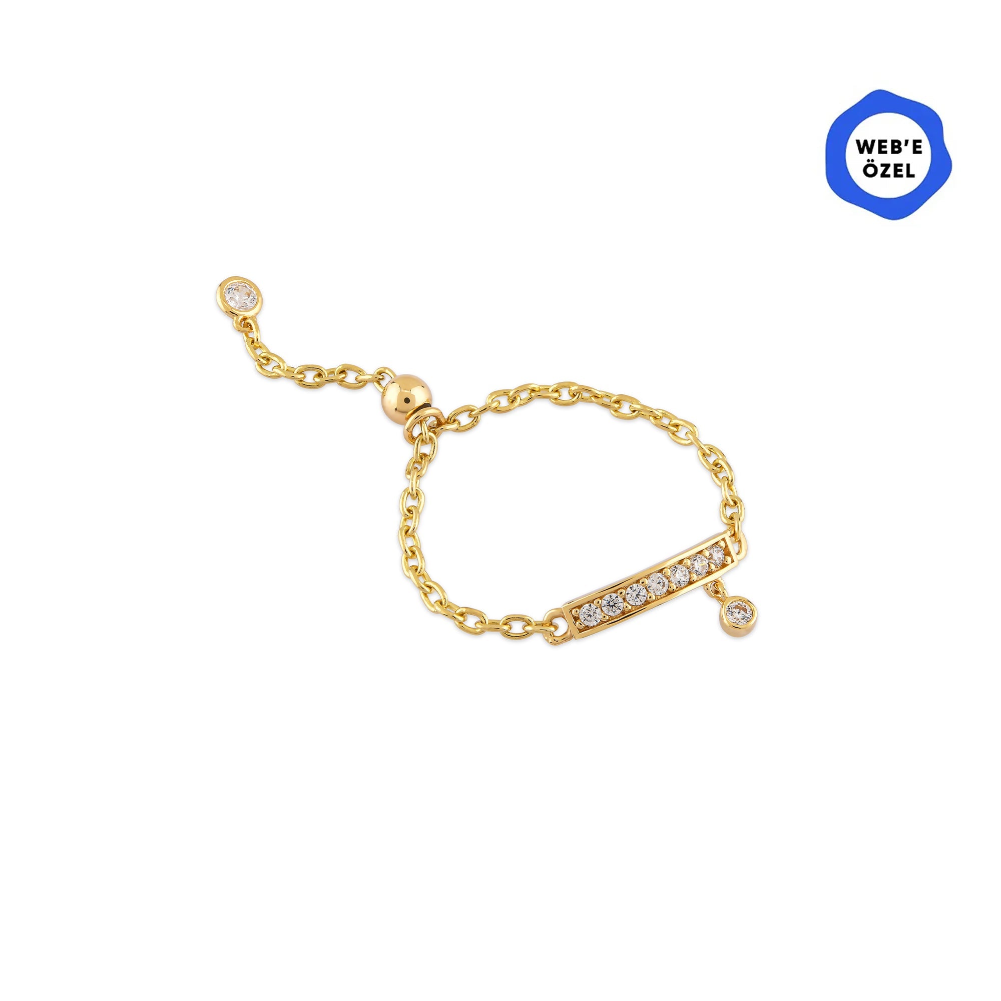 Cherry Taşlı Bar Ayarlanabilir Zincirli Altın Yüzük