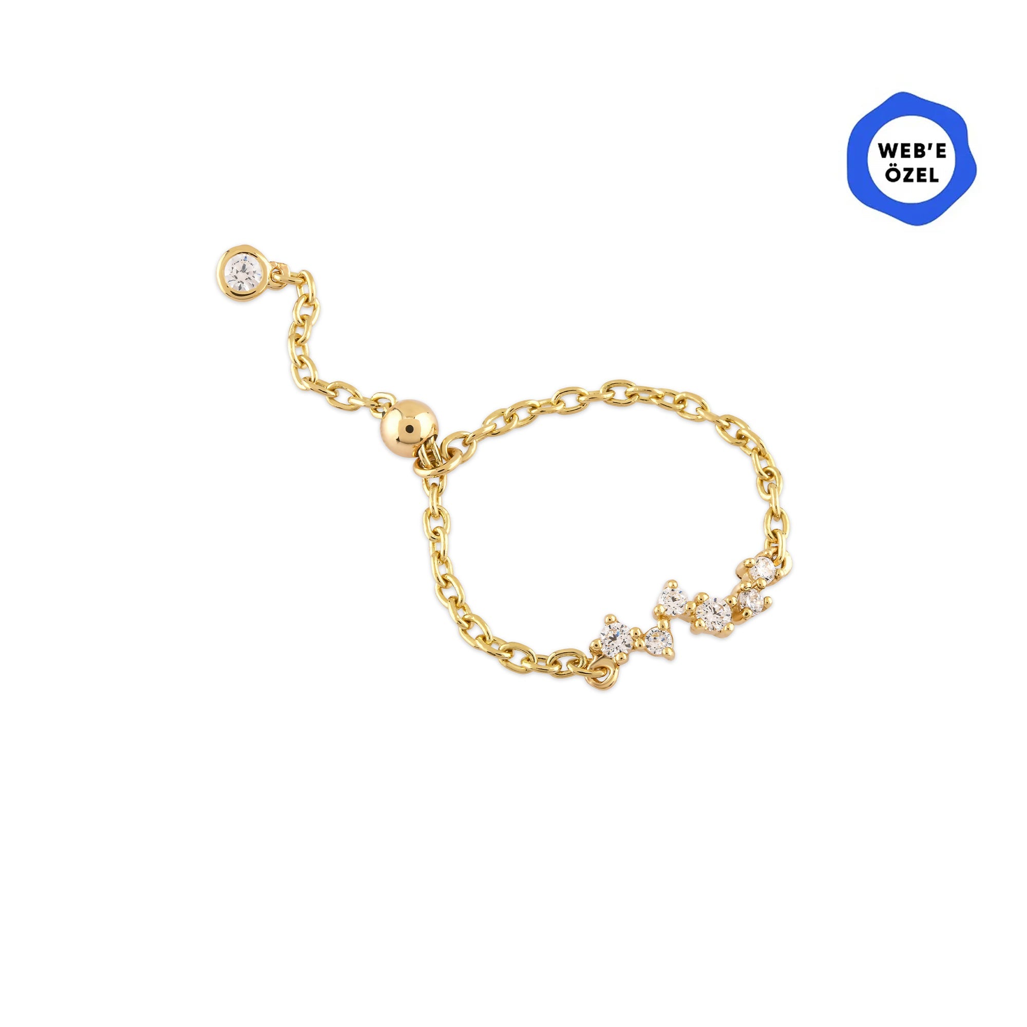 Cherry Taşlı Queen Ayarlanabilir Zincirli Altın Yüzük