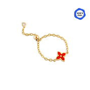 Cherry Mineli Çiçek Ayarlanabilir Zincirli Altın Yüzük (Çift Taraflı Kullanım)