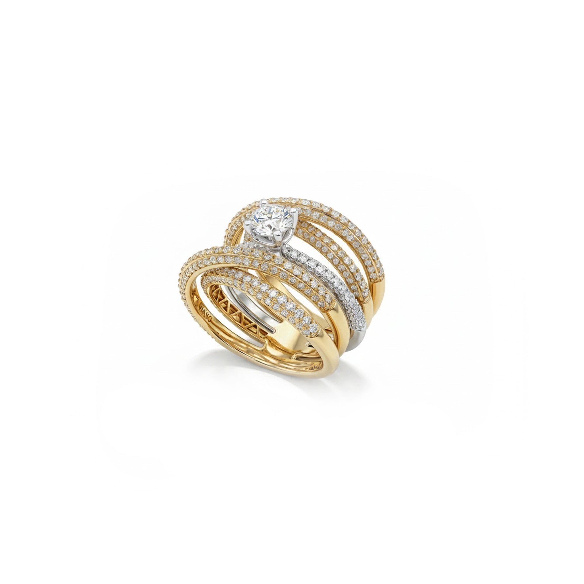 İç İçe Tasarım Tek Taşlı Pırlanta Yüzük