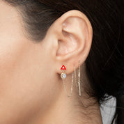 Vivaldi Üçgen Mineli Taşlı Sallantılı Zincir Tek Altın Küpe