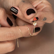 Vivaldi Üçgen Mineli Taşlı Sallantılı Zincir Tek Altın Küpe