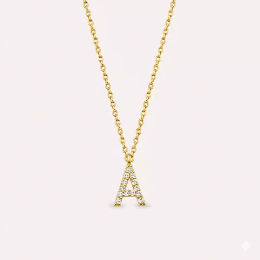 A Harf 0.08 CT Pırlanta Taşlı Sarı Altın Kolye