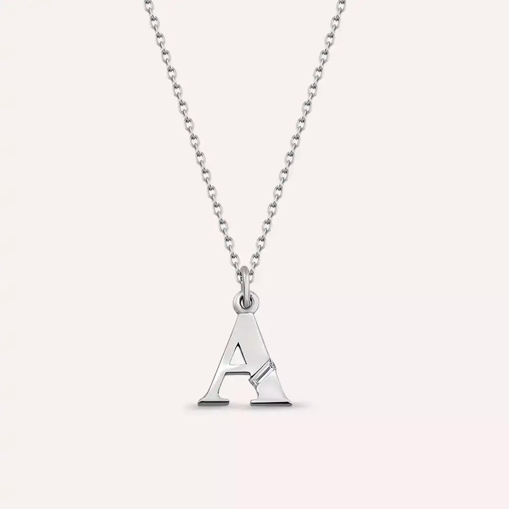 A Harf Pırlanta Taşlı Beyaz Altın Kolye