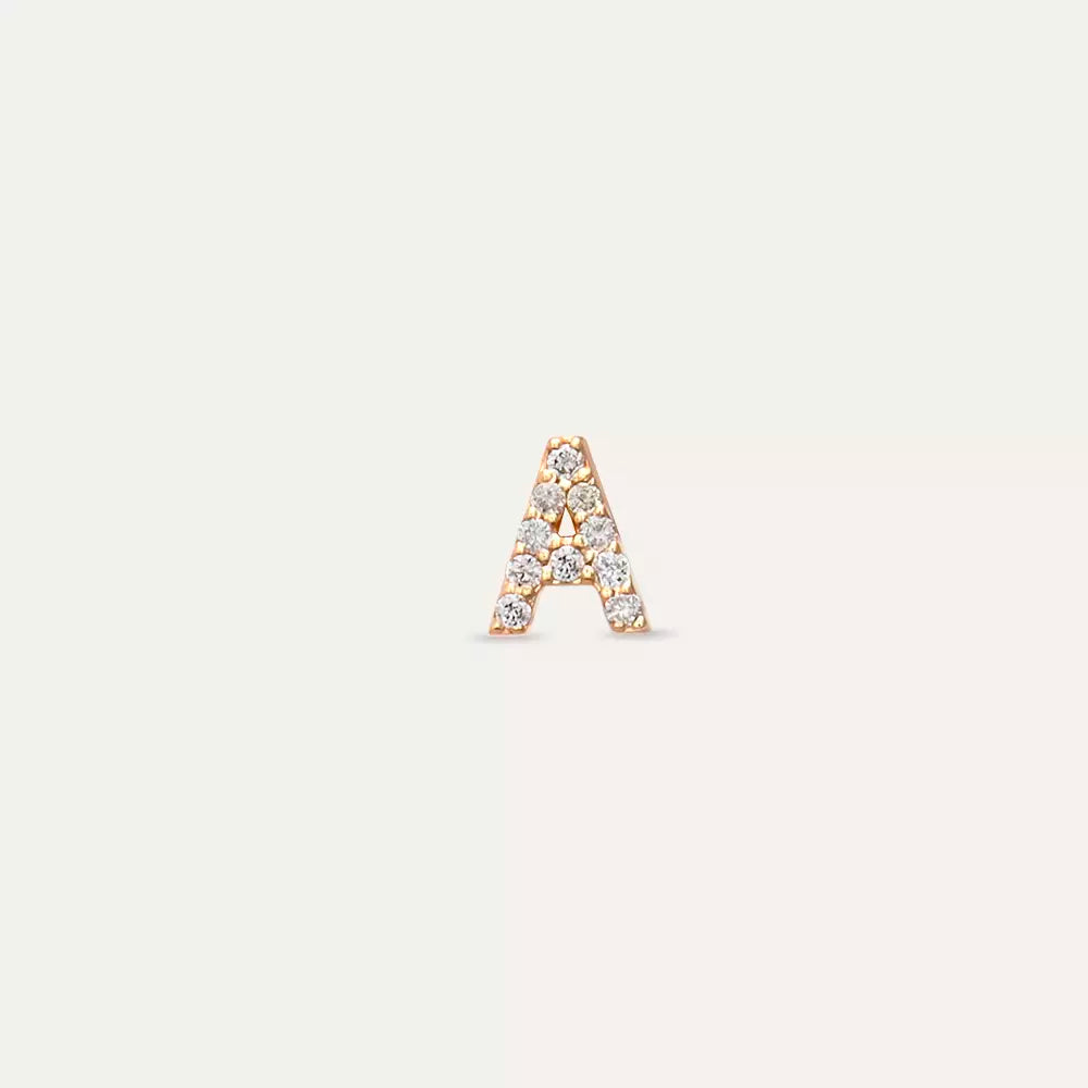 A Harf Pırlanta Taşlı Rose Altın Tek Küpe