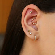 A Harf Pırlanta Taşlı Sarı Altın Piercing