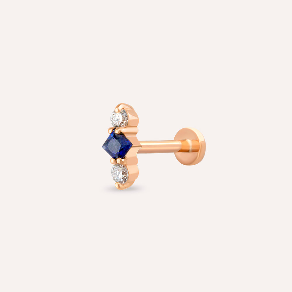 Abacus Blue Safir ve Pırlanta Taşlı Rose Altın Piercing