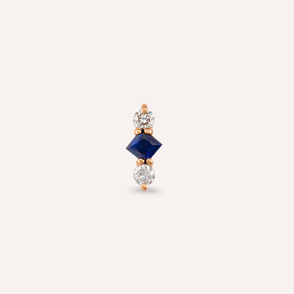 Abacus Blue Safir ve Pırlanta Taşlı Rose Altın Piercing