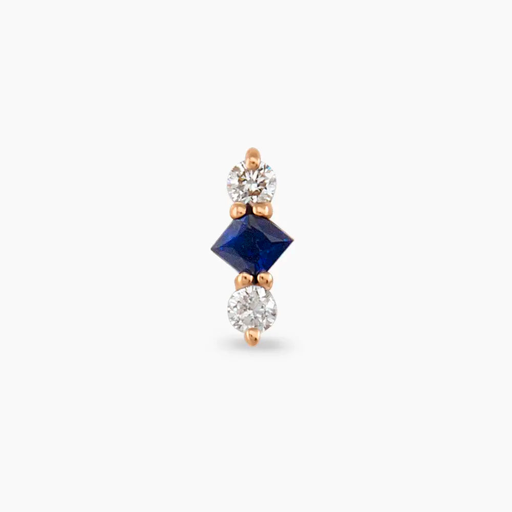 Abacus Blue Safir ve Pırlanta Taşlı Rose Altın Piercing