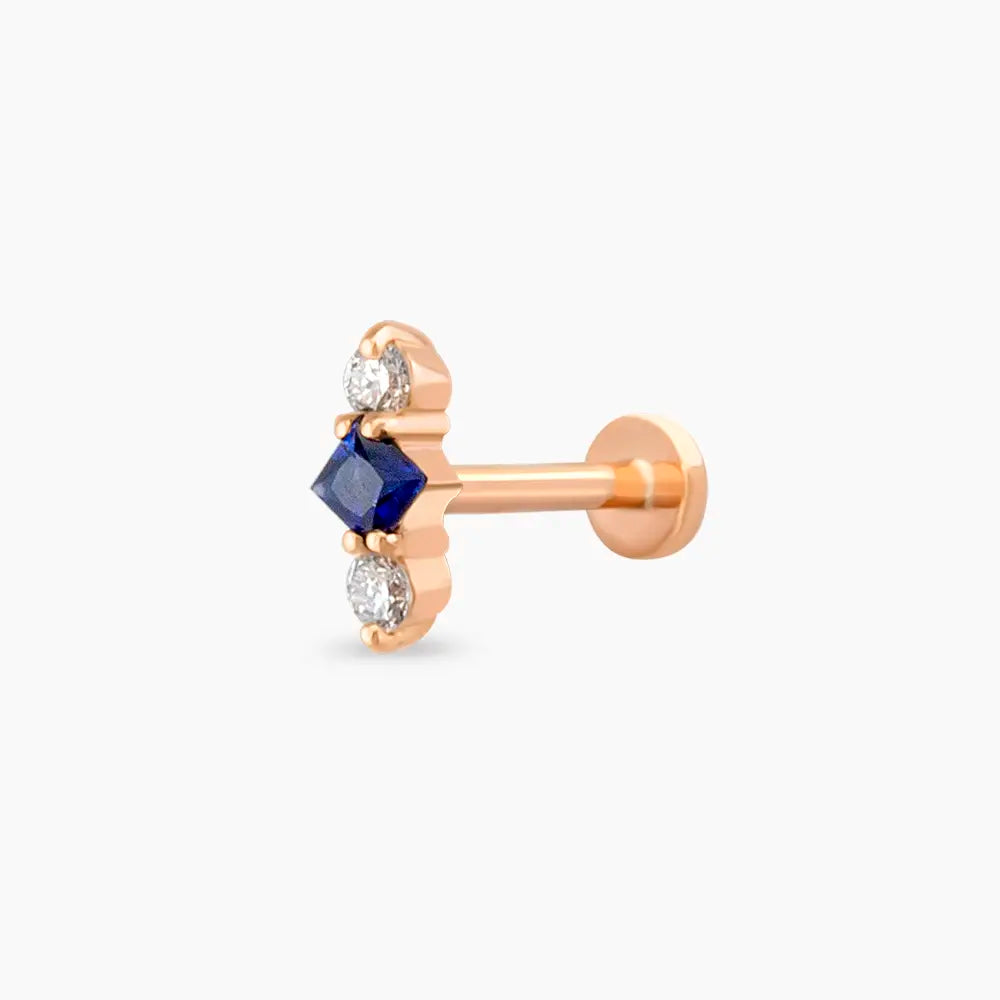 Abacus Blue Safir ve Pırlanta Taşlı Rose Altın Piercing