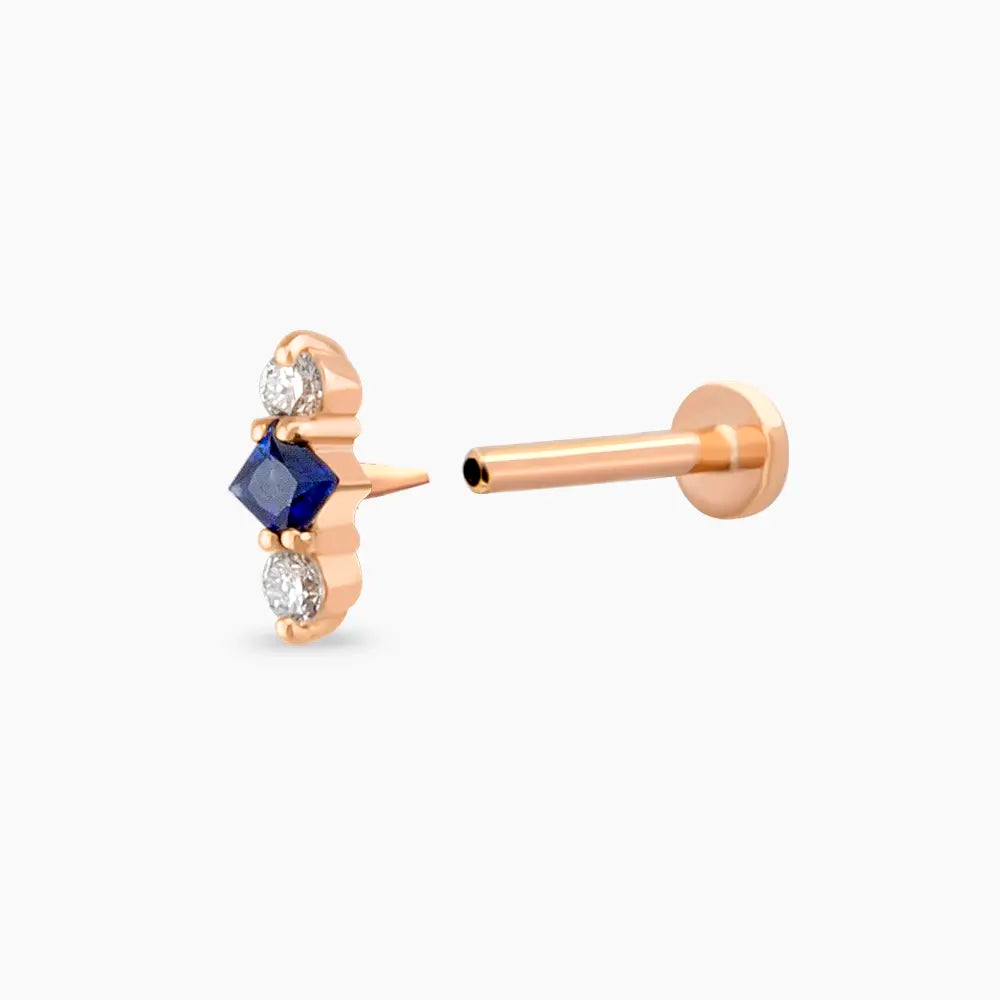 Abacus Blue Safir ve Pırlanta Taşlı Rose Altın Piercing