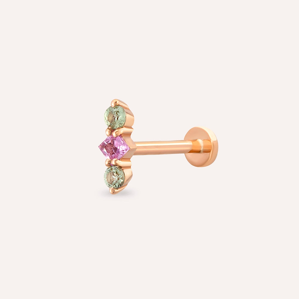 Abacus Multicolor Safir Taşlı Rose Altın Piercing