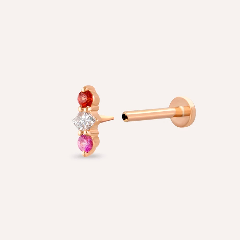 Abacus Multicolor Safir ve Pırlanta Taşlı Rose Altın Piercing