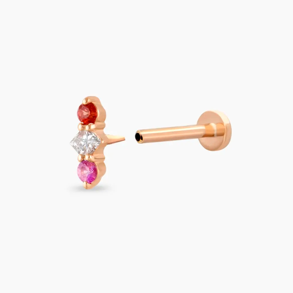 Abacus Multicolor Safir ve Pırlanta Taşlı Rose Altın Piercing