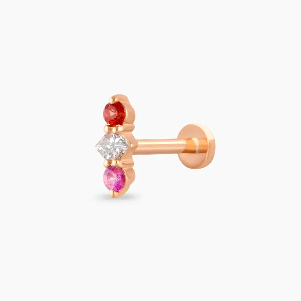Abacus Multicolor Safir ve Pırlanta Taşlı Rose Altın Piercing