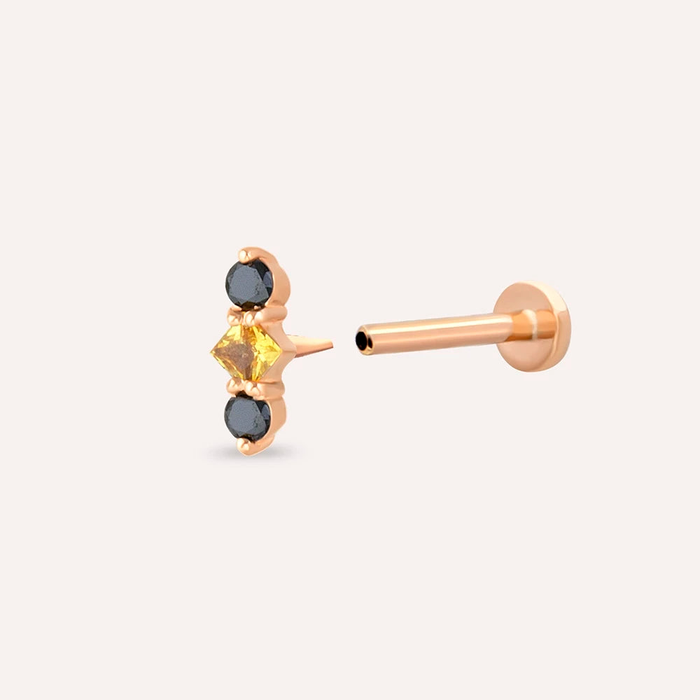 Abacus Multicolor Safir ve Siyah Pırlanta Taşlı Rose Altın Piercing