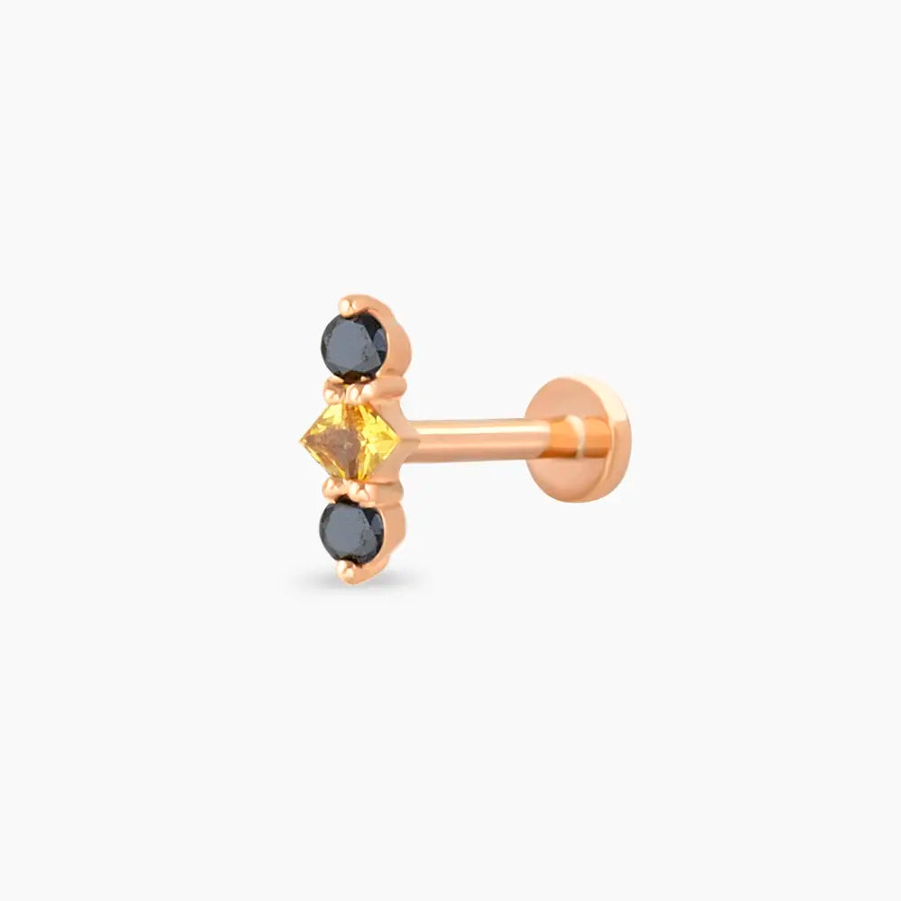 Abacus Multicolor Safir ve Siyah Pırlanta Taşlı Rose Altın Piercing