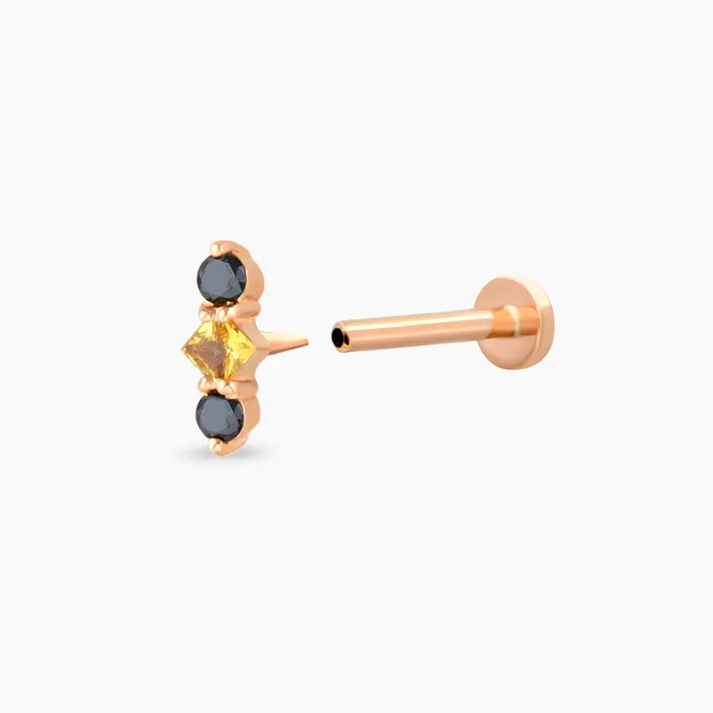 Abacus Multicolor Safir ve Siyah Pırlanta Taşlı Rose Altın Piercing