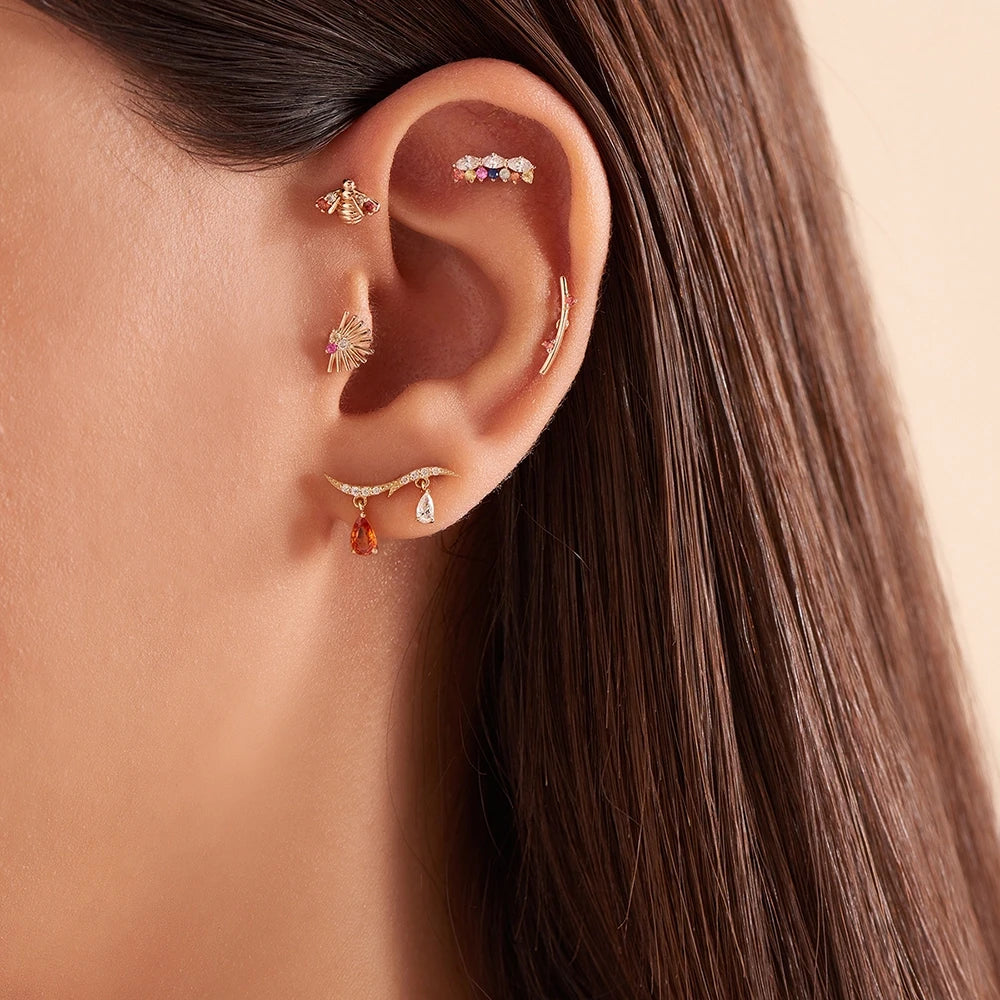 Adhafera Pırlanta ve Multicolor Safir Taşlı Rose Altın Piercing