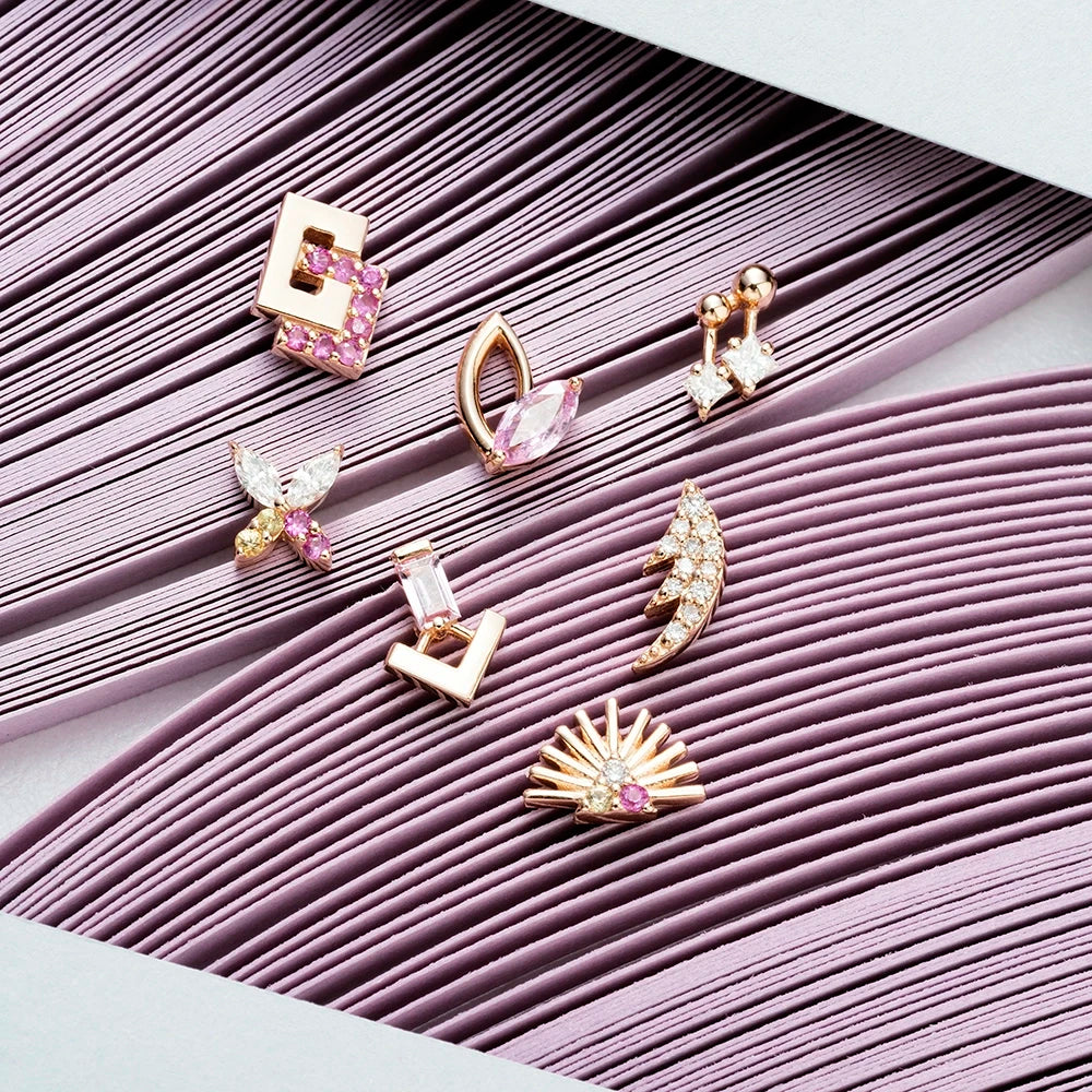 Adhafera Pırlanta ve Multicolor Safir Taşlı Rose Altın Piercing