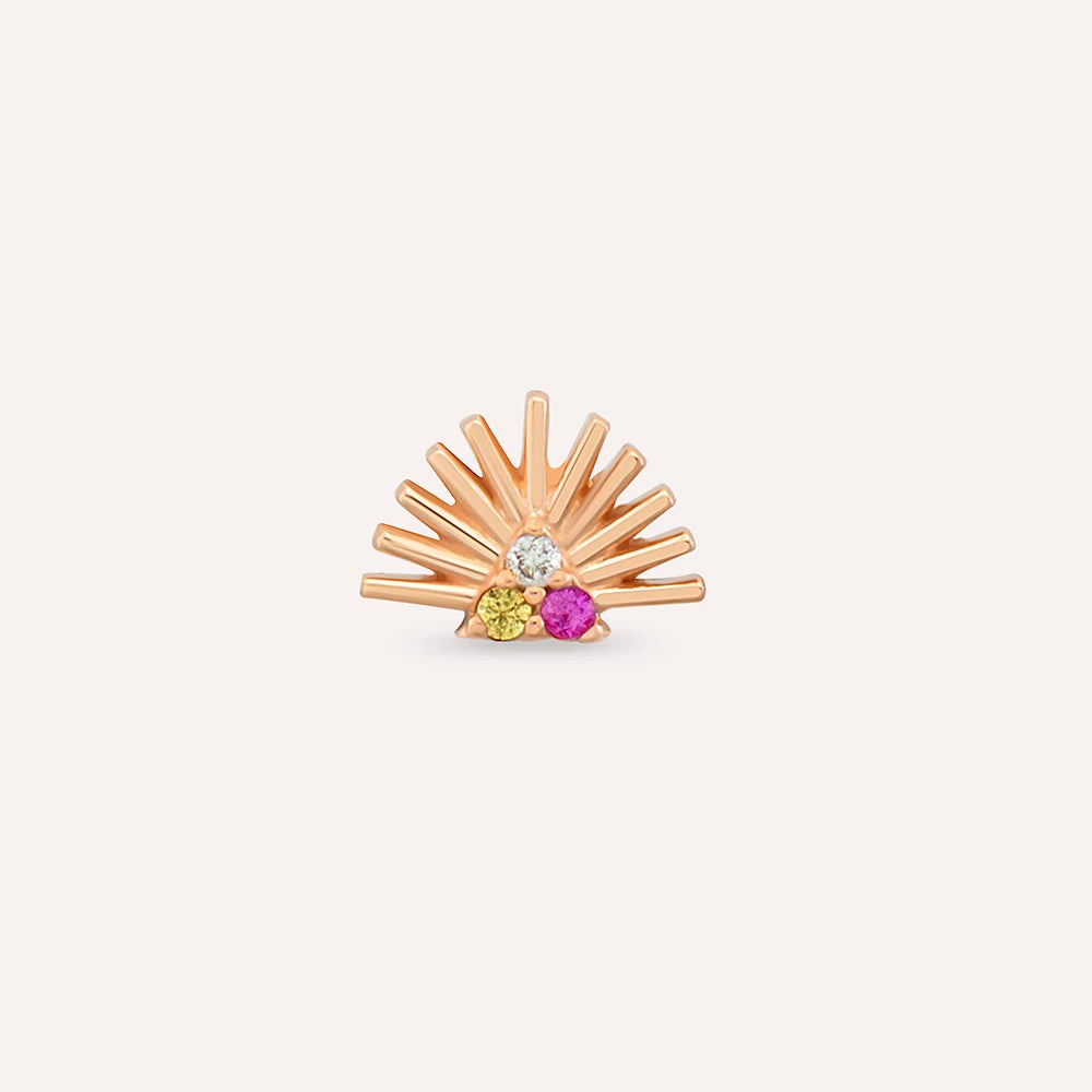 Adhafera Pırlanta ve Multicolor Safir Taşlı Rose Altın Piercing