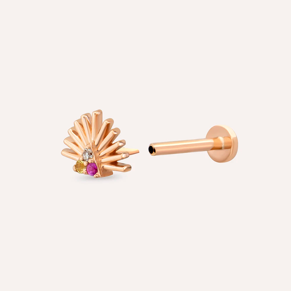 Adhafera Pırlanta ve Multicolor Safir Taşlı Rose Altın Piercing