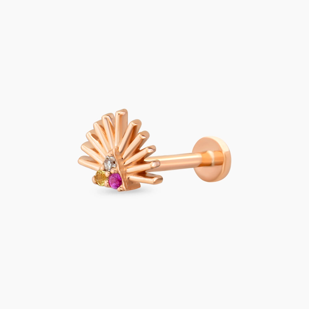 Adhafera Pırlanta ve Multicolor Safir Taşlı Rose Altın Piercing