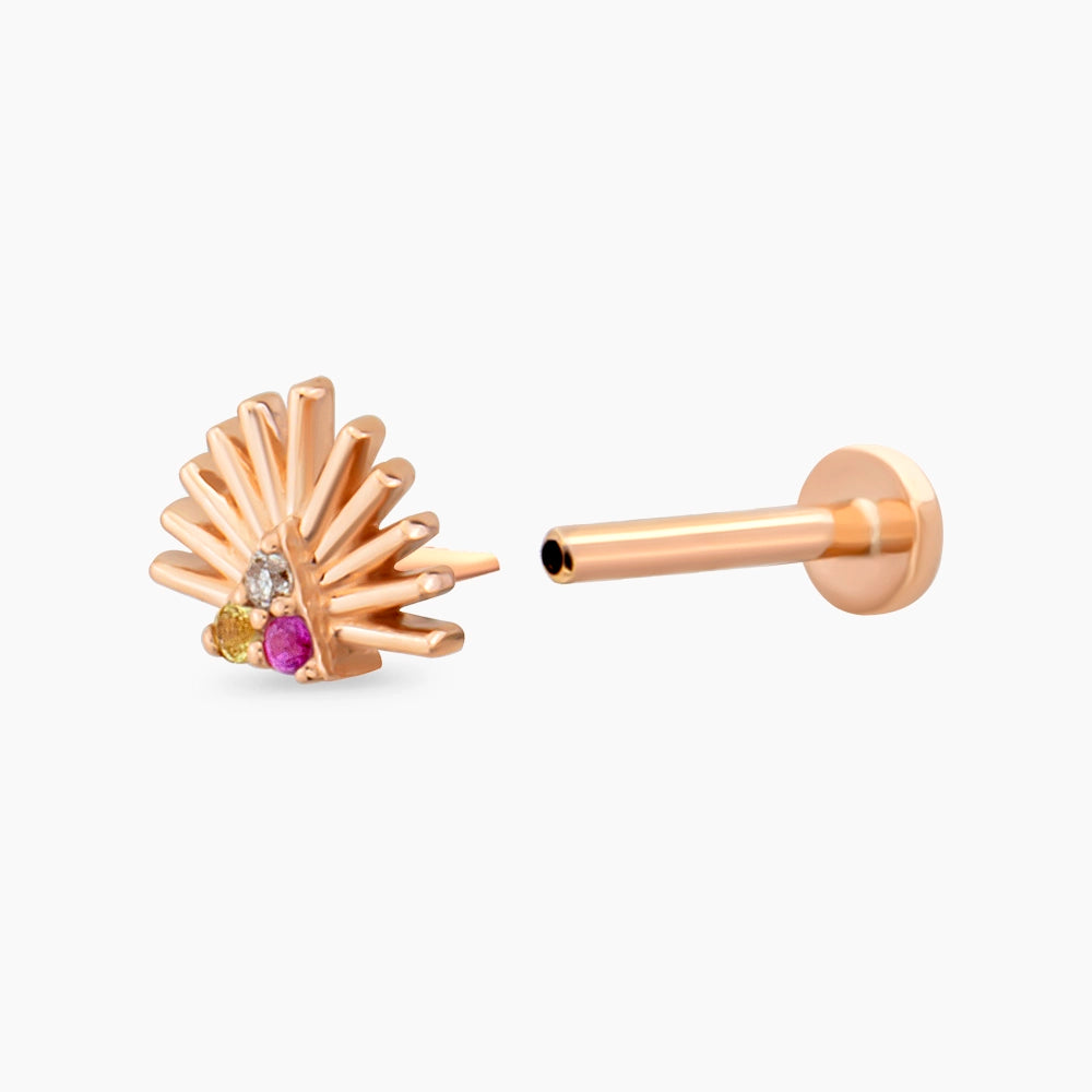 Adhafera Pırlanta ve Multicolor Safir Taşlı Rose Altın Piercing