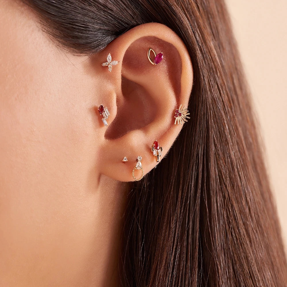 Adhafera Red Safir Taşlı Rose Altın Piercing